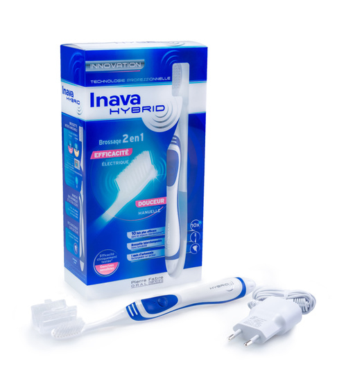 INAVA HYBRID est un nouveau concept de brosse à dents hybride, brosse à dents électrique avec le design d'une brosse à dents manuelle. Les vibrations haute fréquence de la technologie sonique optimisent l'efficacité du brossage. 